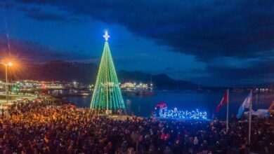 Photo of SE ENCENDIÓ EL ÁRBOL DE NAVIDAD EN USHUAIA, CON UN SHOW DE MÚSICA Y LUCES JUNTO AL CANAL BEAGLE