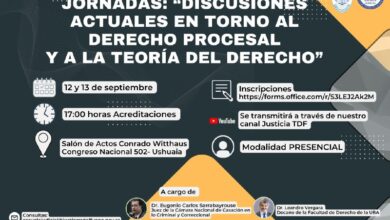 Photo of Realizarán las jornadas “Discusiones actuales en torno al Derecho Procesal y a la Teoría del Derecho” ​Realizarán las jornadas “Discusiones actuales en torno al Derecho Procesal y a la Teoría del Derecho” 